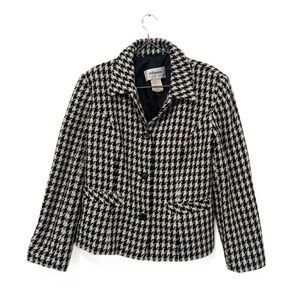 Vintage | Steilmann Black/White Houndstooth Shoulder-Pad Wool Blazer Size 10